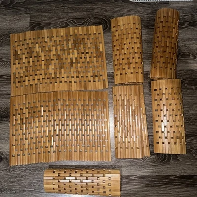 Wooden Rectangular Geometric Woven Flexible Bamboo Tile Placemats- Set of 7 - Image 1 of 3