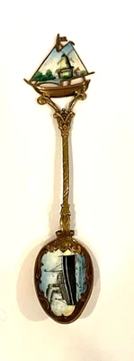 Cuchara turística de recuerdo esmaltada de colección S.S. Volendam Holland molino de viento de latón Foto 1 de 4