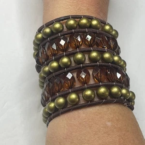 Manschettenarmband Boho Tribal Trendy Stretch Bernsteinfarben Kunstschmuck Perlen Trendy - Bild 1 von 9