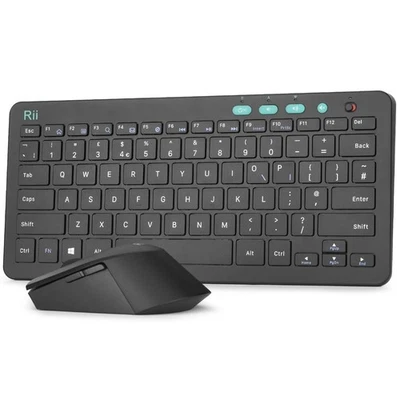 Rii Black Keyboard & Mouse Set Ultra Slim UK Layout for PC Laptop Windows Office - Image 1 of 4