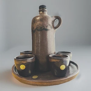 Rare Vtg Swiss Liquor 7 pc Set Stoneware "Tschopp pi Handarbeit Altdorf" Label - Picture 1 of 16