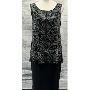 Frank Lyman Shift Dress Party Size 12 Black & Silver Sparkly Beads Stretchy Zip - Picture 1 of 10