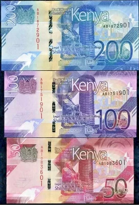 2019 KENYA - Set 3 Pcs - 50, 100, 200 SHILLINGS - UNC - L7 - Image 1 of 2