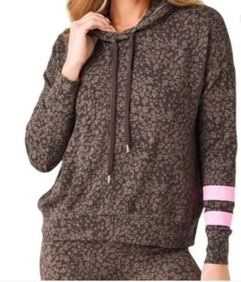 Moletom com capuz feminino Sundry estampa floral listra rosa marrom tamanho 1 pequeno novo com etiquetas! - Imagem 1 de 4