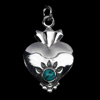 Colgante de plata de ley 925 redondo turquesa 4 mm corazón piedras preciosas naturales joyería Foto 1 de 4