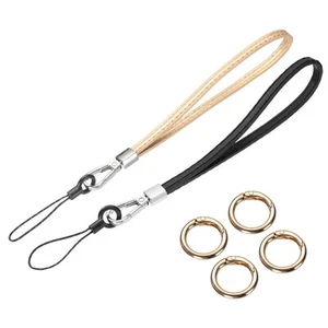 2 Pcs Smooth Leather Wristlet Strap, Gold+Black - Zdjęcie 1 z 7