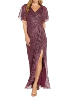 Adrianna Papell Red/ Burgundy Metallic Blouson Gown Size 4 - Image 1 of 4