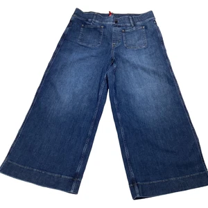 SPANX Women's Wide Leg Denim Jeans 1X Blue Stretch High Rise Pull On Comfort Fit - Picture 1 of 11