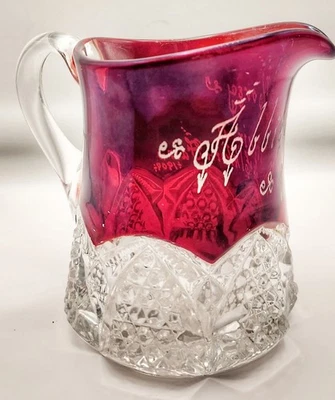 ANTIQUE 1904 Ruby Stained Souvenir EAPG Creamer Pitcher | Elkhorn Fair Wisconsin - Image 1 of 4