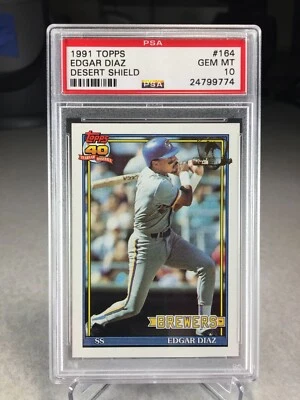 1991 Topps Desert Shield Edgar Diaz #164 - PSA 10 - Milwaukee Brewers - Image 1 of 2