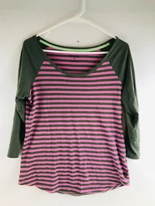 Columbia Shirt Women's Size Small Green Pink Striped 3/4 Sleeve Boatneck - Picture 1 of 7