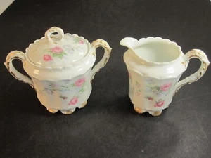 Antique Haviland Large PINK Roses Decorated Porcelain Cream & Sugar Set - Picture 1 of 9
