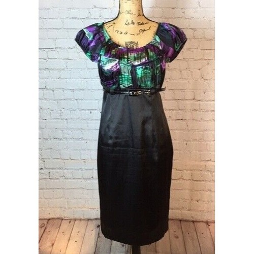 Abito Alyx vita impero con cintura gonna nera verde viola corpetto taglia 10