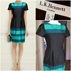 BNWOT - L.K. BENNETT size 10 Accalia Black & Teal Short Sleeve Occasion Dress 