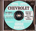 1974 1975 Chevy CD Negozio Manuale Set Camaro Nova Corvette Impala Caprice Bel