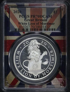 2020 U.K. £2 Silver Queen's Beasts Proof White Lion PCGS PR-70 DCAM Flag Core - Picture 1 of 2