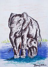 Original pastel drawing pastal painting Oil Pastel Color elephant sketch Arts