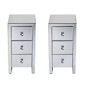 2X Glas Kommode Nachttisch Schubladen Nachtschrank Kommode Spiegelglas - Bild 1 von 9