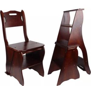 Folding Library Ladder Chair 2-in-1 Portable Lightweight Multifunctional Wooden - Picture 1 of 13