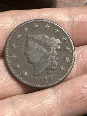 1827 Coronet Head Large Cent 1c Better Grade 13 Stars - Image 1 of 4