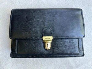 Bally Metallic Logo Plate Black Leather Clutch Bag - Picture 1 of 11