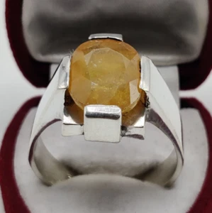 African Yellow Sapphire Stone Ring Men's Ring Yellow Gem Handmade Band Gift Ring - Picture 1 of 4
