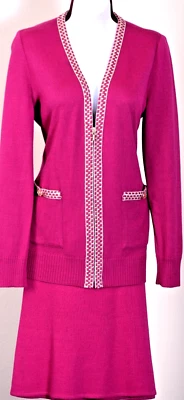 ST.JOHN Womens Knit Pink Magenta Gold Shimmer Trim Jacket & NWT Skirt Sz 12 - Image 1 of 4