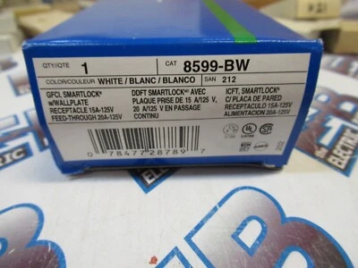 Receptáculo dúplex Leviton 8599-BW GFCI 15 amperios 125 voltios blanco Smartlock -NUEVO-B Foto 1 de 3