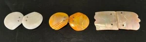 LOT OF 3 VINTAGE ANTIQUE SHELL MOTHER OF PEARL BELT BUCKLES YELLOW & WHITE - Picture 1 of 5