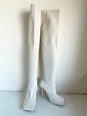 PUBLIC DESIRE CREAM RIB KNIT STRETCH OVER KNEE LENGTH SOCK BOOTS SIZE 7/40 - Image 1 of 4
