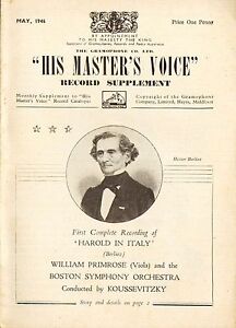 HIS MASTER'S VOICE HMV record supplement catalogue: may 1946 - 20 page booklet