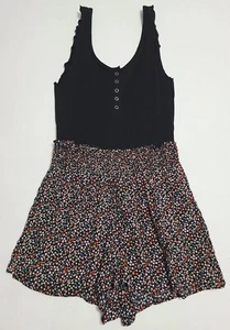 Urban Outfitters black Orange flower print elastic waist shorts Size Large  - Picture 1 of 5