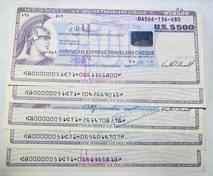 1 Pcs U.S AMERICAN EXPRESS Travelers Cheque Dollar Checks 500 US$ Dollars Cashed - Picture 1 of 2