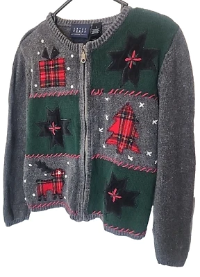 Cardigã suéter feminino CRAZY HORSE Liz Claiborne Natal feriado pequeno - Imagem 1 de 4