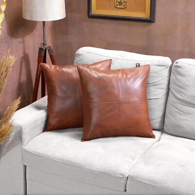 Funda de almohada de cuero para decoración del hogar para vivir piel de cordero real bronceado antiguo Foto 1 de 4