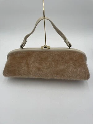 Bolso de Mano Vintage Beige Imitación Piel y Vinilo Años 50 Cierre Dorado Foto 1 de 4
