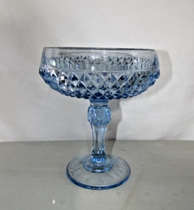 Vintage Indiana Glass Clear Regal Blue Diamond Point Compote or Candy Dish  7.5” - Picture 1 of 6