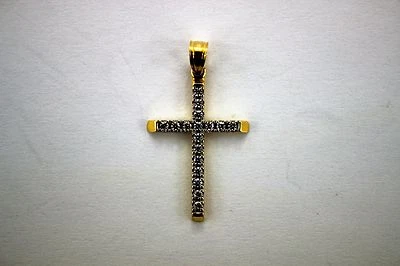Autentico 14K Oro Giallo Piccolo Croce Ciondolo Pendente con Zirconi Cubici - Immagine 1 di 2