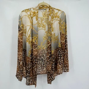 Chicos Travelers Womens Kimono Sz 2 US L Sheer Leopard Baroque Loungewear Resort - Picture 1 of 7