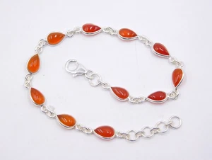 5.2 Gm 925 Sterling Silver Natural Red Onyx Cab Gemstone Fine Bracelet Size 8" - Picture 1 of 5