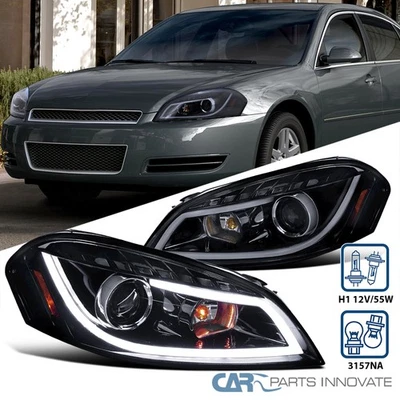 Fits 2006-2015 Chevy Impala Black Smoke Projector Headlights LED Strip Bar Lamps - Изображение 1 из 4