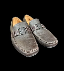SALVATORE FERRAGAMO SARDEGNA DRIVING LOAFERS BROWN PEBBLE LEATHER 7.5 WIDE (EE) - Picture 1 of 16