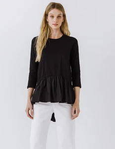 English Factory Mixed Media High Low Top Größe Small schwarz Schößchen Baumwolle - Bild 1 von 9