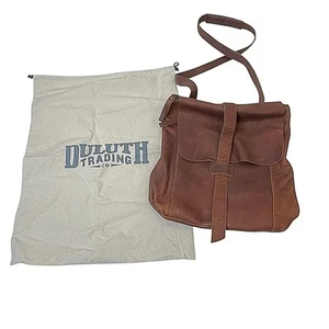 Duluth Trading Co Brown Leather Messenger Backpack Crossbody Bag 11x13"+Dust Bag - Picture 1 of 23