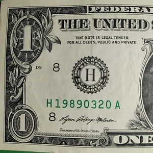 Birthday 🎂 Anniversary 🌹 Note Mar 20 1989 $1 Fancy Serial Number H19890320A - Picture 1 of 4