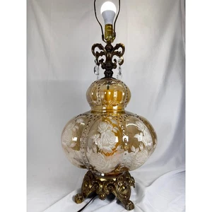 Carl Falkenstein MCM 3Way Hollywood Regency Amber Glass Bubble Floral Rose Lamp - Picture 1 of 12