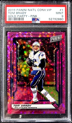 2019 Panini National VIP Tom Brady /50 Gold Party Pink Prizm #1 PSA 9 Disco SSP - Image 1 of 4
