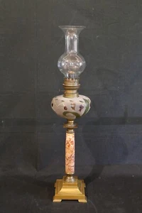 antica lampada ad olio neoclassica XIX secolo colonna marmo ottone vetro - Imagen 1 de 23