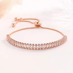 Tennis Charm Stacking Bracelet Made With Crystals Silver Rose Gold Bageutte - Picture 1 of 20