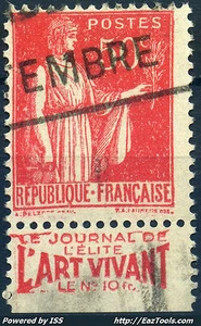 FRANCE TYPE PAIX N° 283 PUB L'ART VIVANT AVEC OBLITERATION  - Picture 1 of 1
